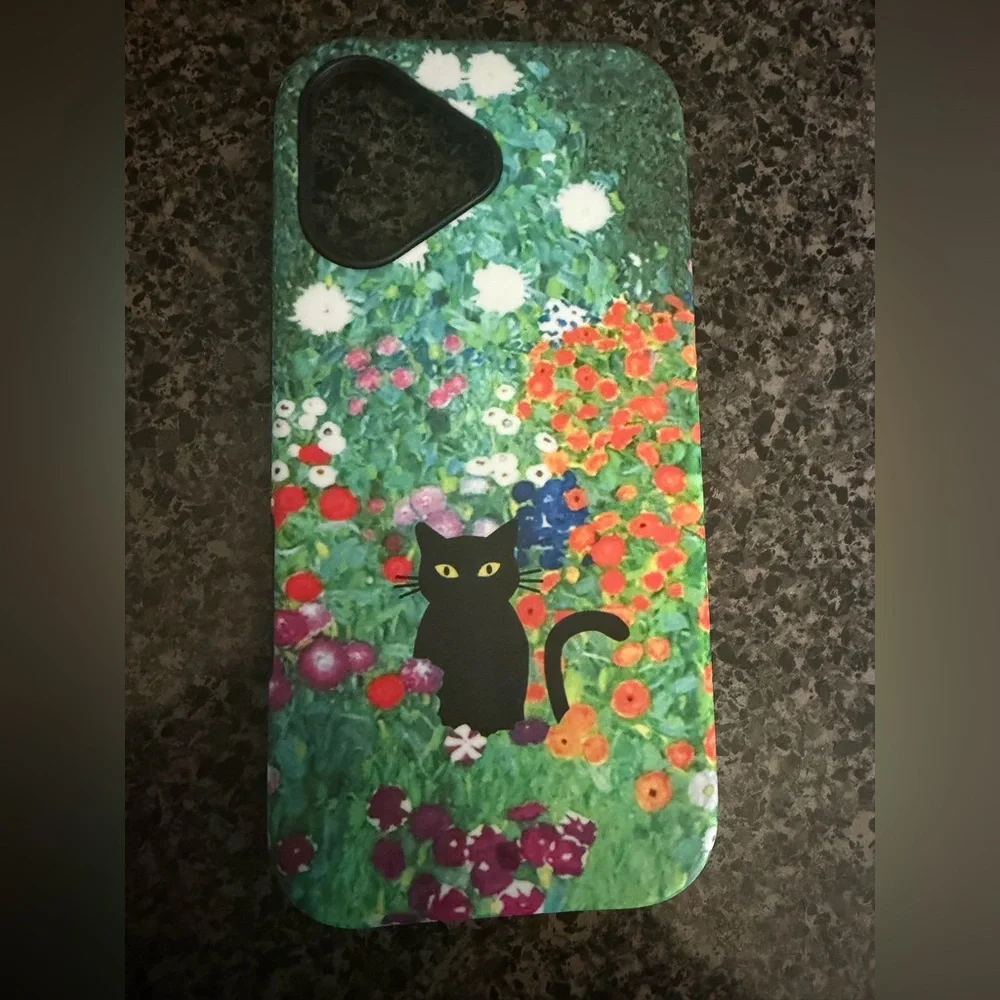 NEW iPhone 17 Black Cat Floral Phone Case - Green